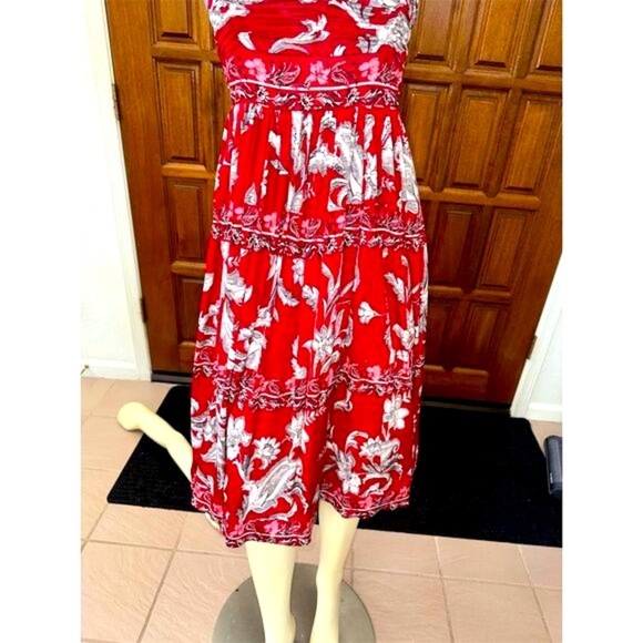 - White House Black Market Strapless Fit & Flare Dress Red Paisley Size 4 - Picture 12 of 15